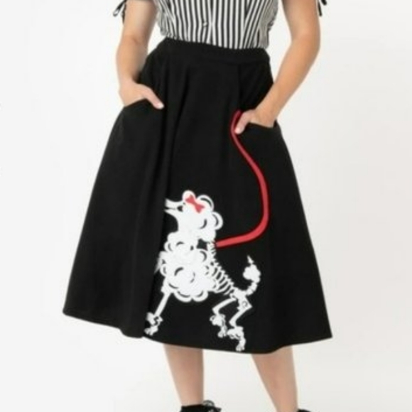 Unique Vintage Dresses & Skirts - Black Skeleton Poodle Skirt